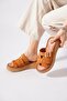 Suyes Tape Buckle Genuine Leather Women's Slippers Tan Suede - 2