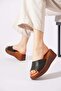 Bolesa Lazer Printed Genuine Leather Women's Orthopedic Slippers Black Skin