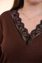 Women's Plus Size Lace Detailed Blouse Brown - 3