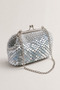 Women's Silver Sequined Hand-Knitted Evening Dress Bag with Silver Chain Strap and Clip Detail - 2