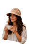Women's Visor Hat Beige Flower Detailed Adjustable Velcro Sunshade Summer Model - 6