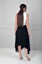 Women's High Waist Side Gathered Asymmetrical Long Skirt with Slits in Lycra - 4