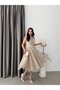 Beige Tulle Cape Sequin Embroidered Mini Strapless Evening Dress - 2