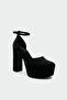 Swank Round Toe Flat Women's Black Satin Heeled Shoes - 2
