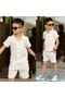 Ay Ki̇ds Boys' Muslin Shirt and Shorts Set – Summer Comfortable and Stylish Combination Beige 11737- - 3