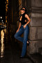 Women's Large Diamond Stone High Waist Straight Fit Navy Blue Trend Design Jeans - 2