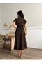 Women's Short Sleeve Belt Detailed Buttoned Tencel Fabric Dress - 6