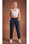 Women's Navy Blue Elastic Cuffed 3-Pocket Zippered Parachute Sweat-Wicking Trousers with Back Pockets - 2