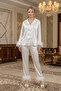 Feather Detailed Silk Satin Bridal Pajama Set - Luxury Dowry Set with Box - 2