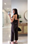 Maksy Coffee Patterned Strappy Blouse and Pants Set - 4