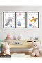 Cute Zebra Rabbit and Bird 3 Piece Wooden Framed Painting Act - 2