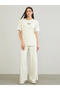 Off White Embroidered Detail T-Shirt and Pants Co-Ords - 3