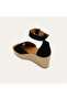 Women's Black Ankle Buckle Wedge Heel Shoes - 3