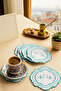 6 Pieces Double Row Turquoise Blue Embroidered Rhythm Model Dowry Box Coffee Napkin Cocktail Presentation Napkin