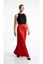 Women's High Waist Plain Red Long Viscose Satin Skirt - 5