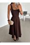 Lace detail midi dress - coffee - 5