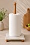 Marble Patterned Paper Towel Holder Stand with Wooden Detail - 2