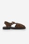 Women's Genuine Leather Ankle Strap Buckle Closed Front Striped Casual Sandals Vesola Brown Suede - 3