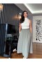 Khaki Elastic Waist Long Skirt - 3