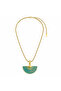 Gold Turquoise Fan-Shaped Pendant Necklace – Stylish Women's Necklace with Adjustable Chain
