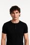 Men's Black Henley Collar Short Sleeve Premium Cotton T-Shirt - 2