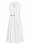 Embroidered Belted Scarf Detailed White Scallop Dress