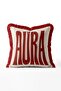 Aura Text Printed Fringed Cushion Cover - Red Tasseled Typographic Pillow Cover