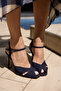 Paple Women's Navy Blue Genuine Leather Suede Heel Sandals - 4