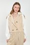 Women's hooded short trench coat with trim - stone - 2