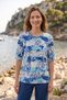 Women's Plus Size Lycra Crew Neck Floral Striped Short Sleeve Mom T-Shirt Combed Cotton Blouse