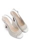 Women's Faux Leather White Heeled Shoes - 2