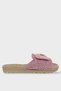 Open Front Bow Tie Detail Straw Weave Women's Slippers Pudra