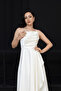 Satin Backless Long Evening Dress with Drawstring - White - 4