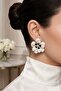 White Enamel Large Flower Earrings with Stones in the Center - 2