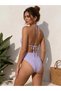 Premium Purple Striped Gathering High Waist Bikini Set with Detachable Front Bow Detail 2026 - 3