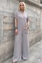 Women's Gray Hakim Collar Short Sleeve Pocketed 100% Viscose Loose Cut Wear and Go Bohemian Belmando Jumpsuit 3577400