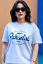 Women's White Cotton Oversize Printed Lycra Crew Neck T-Shirt - 2