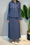 Collar Chain Detail Skirt Suit 26198 Indigo - 2