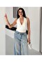 Women's Double-Breasted V-Neck Waist Gathered Crop Blouse - 8