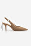 Women's Stiletto Pointed Toe Open Back Elasticated Gold Buckle Short Thin Heeled Shoes Henka Camel Suede - 8