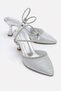 Champagne Heeled Sandals with Stone Detail and Pointed Toe Silver
