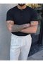 100% Cotton Vertical Striped High Collar Relaxed Knitwear Tshirt Black