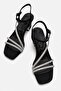 Women's Cross-Strapped Heeled Sandals; Black Glitter - 3