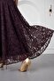 Women's Brown Crew Neck Ruched Maxi Flared Event Dress - 4
