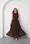 Women's Brown Crew Neck Pleated Long Chiffon Event Dress