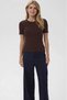 Organic Cotton Brown Women's Ribbed T-Shirt with Stitching Detail