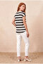 Women's Regular Fit Crew Neck Short Sleeve Ecru / Black Striped Viscose / Elastane T-Shirt Wilda - 3