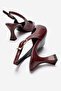 Women's Open Back Pointed Toe 7cm Heeled Shoes Black Skin - 5