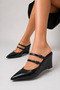 Women's Black Snake Patent Leather Metal Buckle Wedge Heeled Stiletto - 7