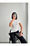 Crep Women's Polka Dot Patterned Micro Fabric Body Blouse with Slit Detail Ecru - 4